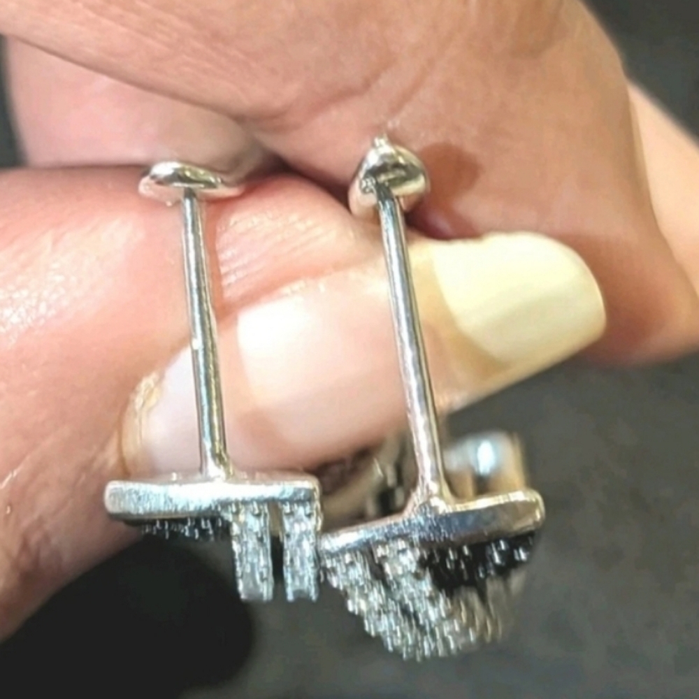 Lab Created Black Diamond Cluster Crossover Hoop Earrings 14k White Gold Plated - Picture 11 of 16